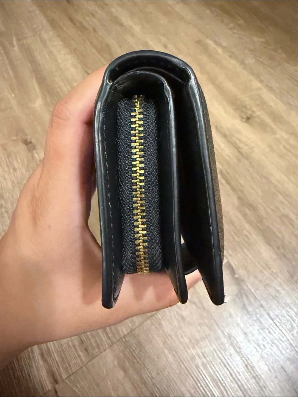 COACH Brown Signature Canvas Corner zip wallet
